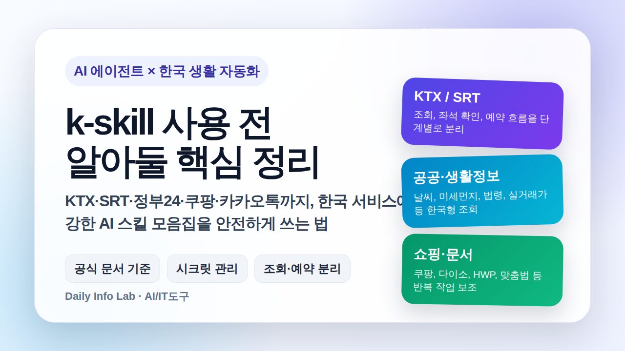 k-skill AI 에이전트 한국 생활 자동화 사용법